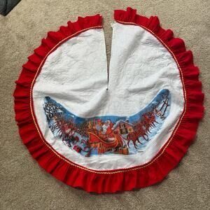 Santa’s Best Festive Red & White Christmas Tree Skirt Santa at the North Pole